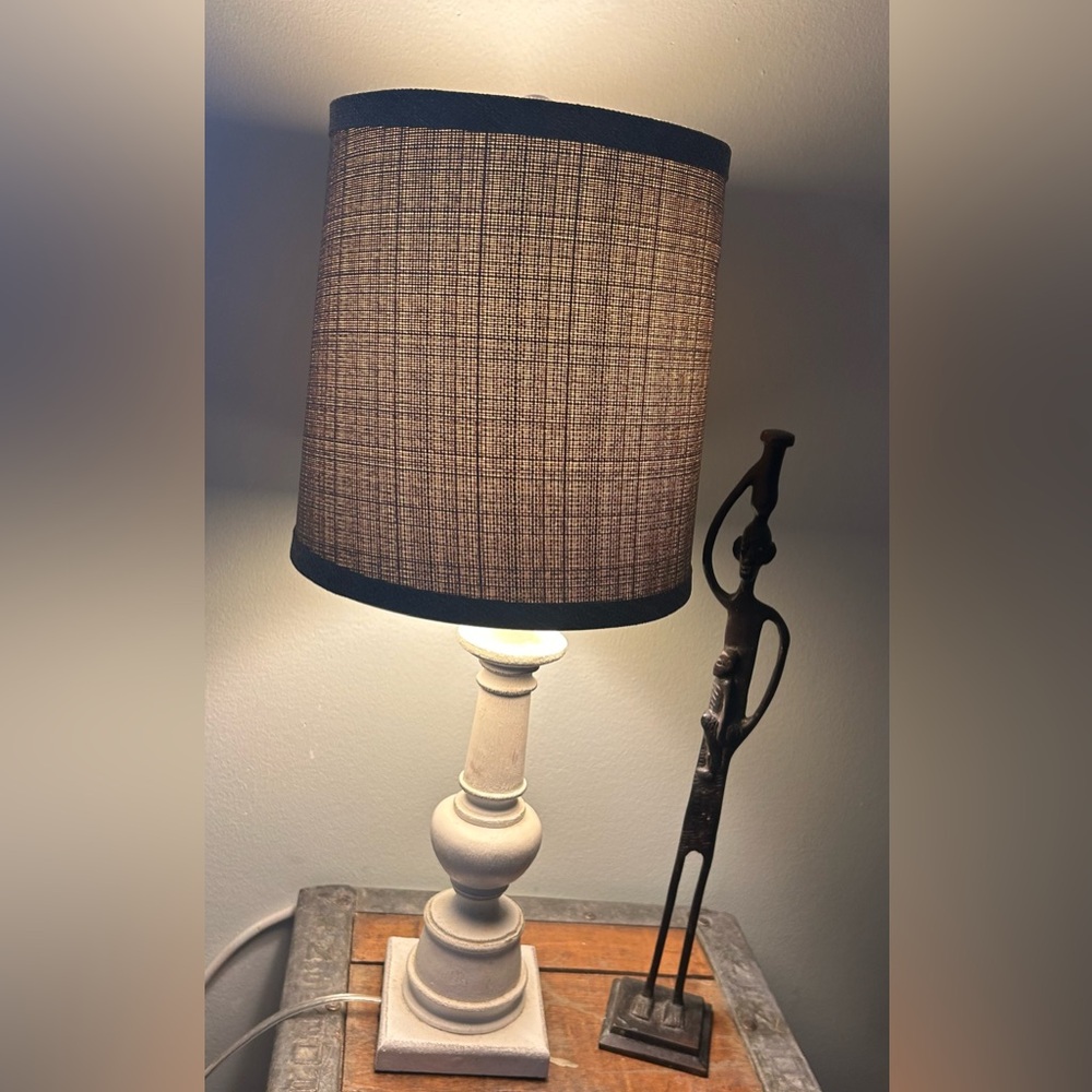 Cottagecore white wood shabby chic Table Desk Lamp with Grey Gray Shade 20” - Picture 5 of 14